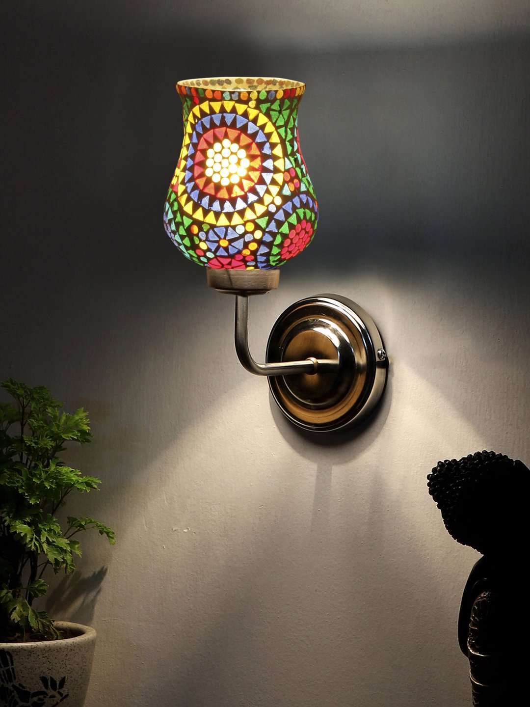 Ambika Home Multicolor Glass Wall Mounted Lamp with Steel Base Decorative Wall Lamp for Living Room, Bedroom & Hallway - Image 3