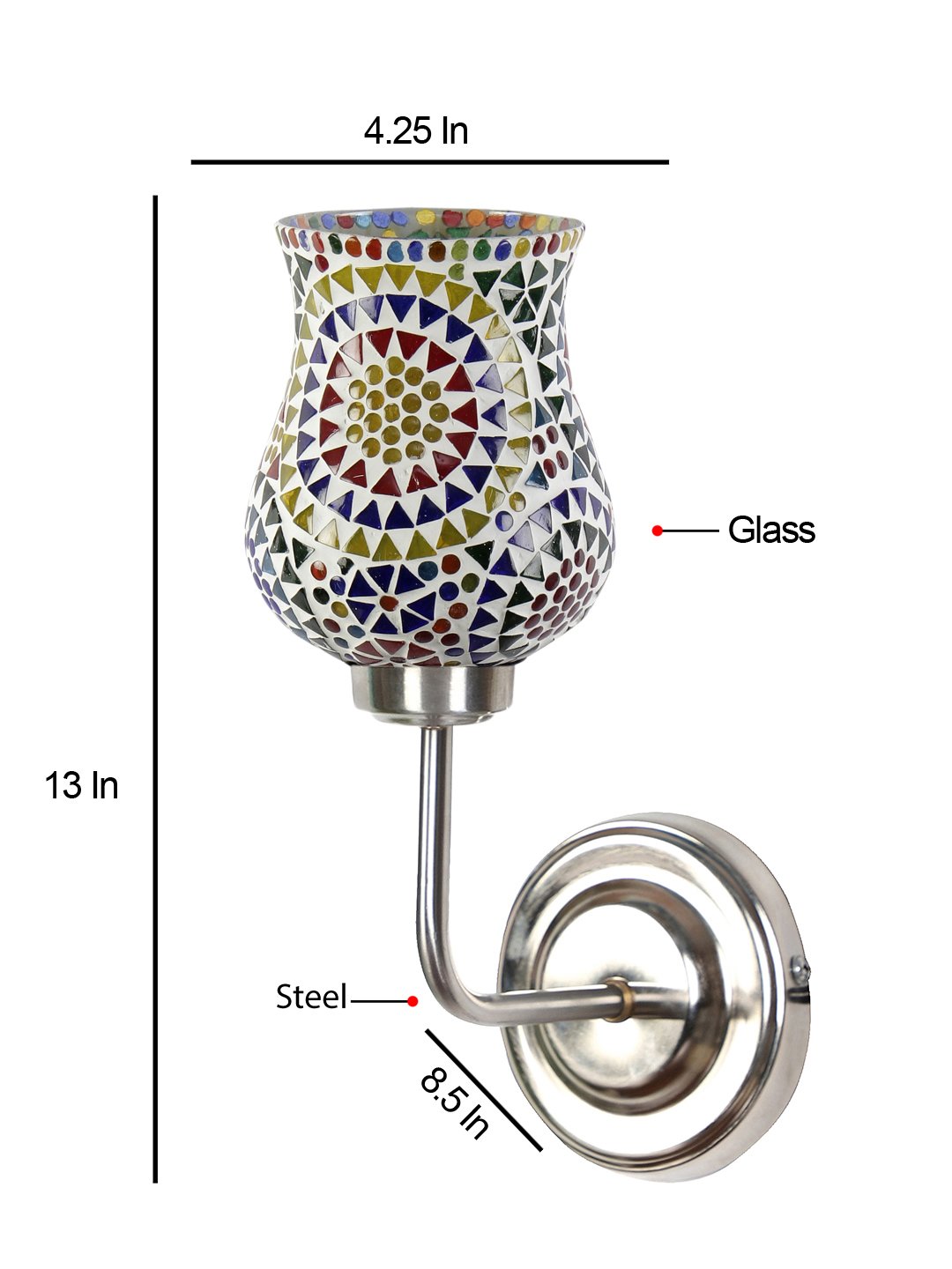 Ambika Home Multicolor Glass Wall Mounted Lamp with Steel Base Decorative Wall Lamp for Living Room, Bedroom & Hallway - Image 5