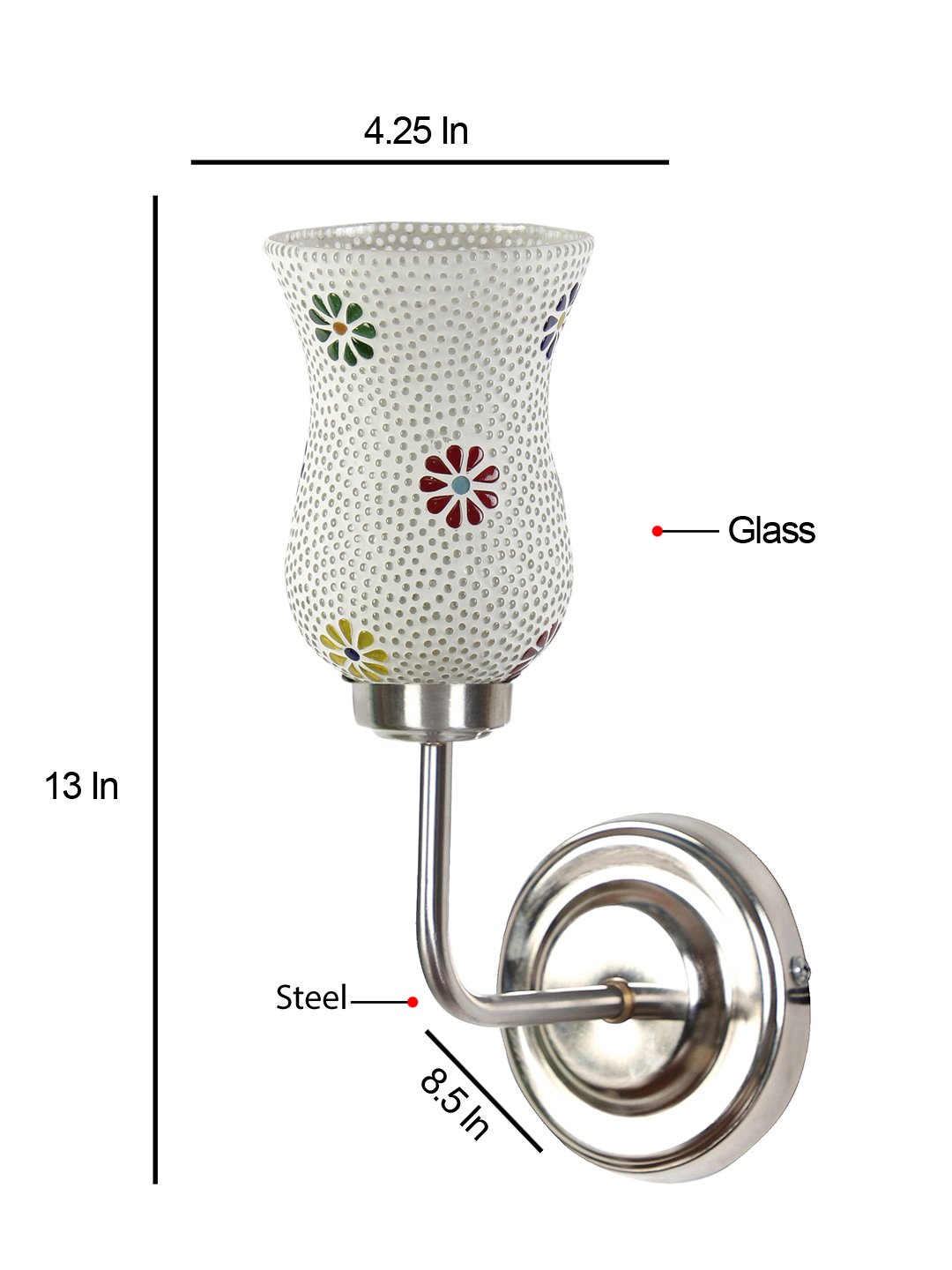 Ambika Home Multicolor Glass Wall Mounted Lamp with Steel Base Decorative Wall Lamp for Living Room, Bedroom & Hallway - Image 5