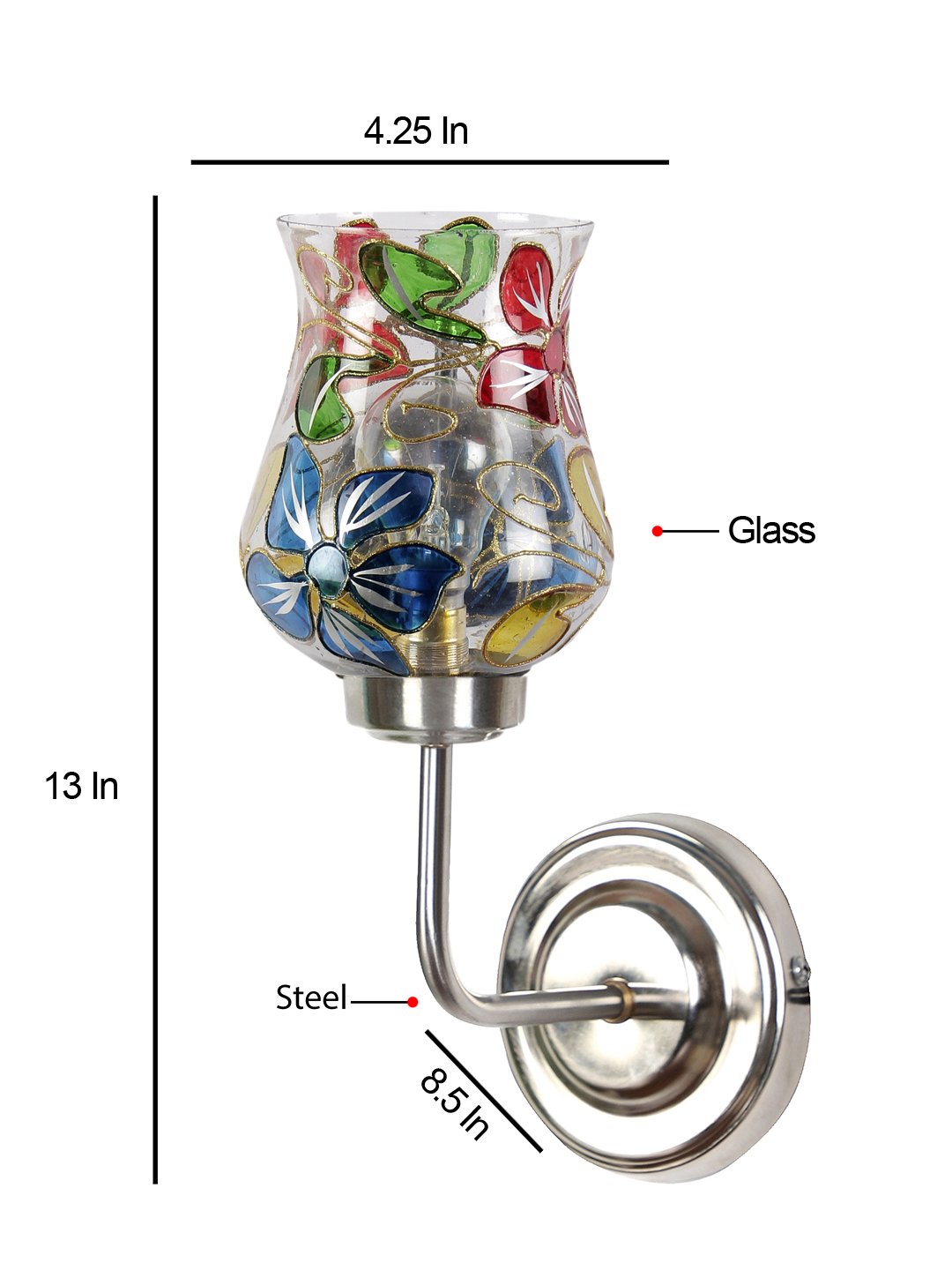 Ambika Home Multicolor Glass Wall Mounted Lamp with Steel Base Decorative Wall Lamp for Living Room, Bedroom & Hallway - Image 6
