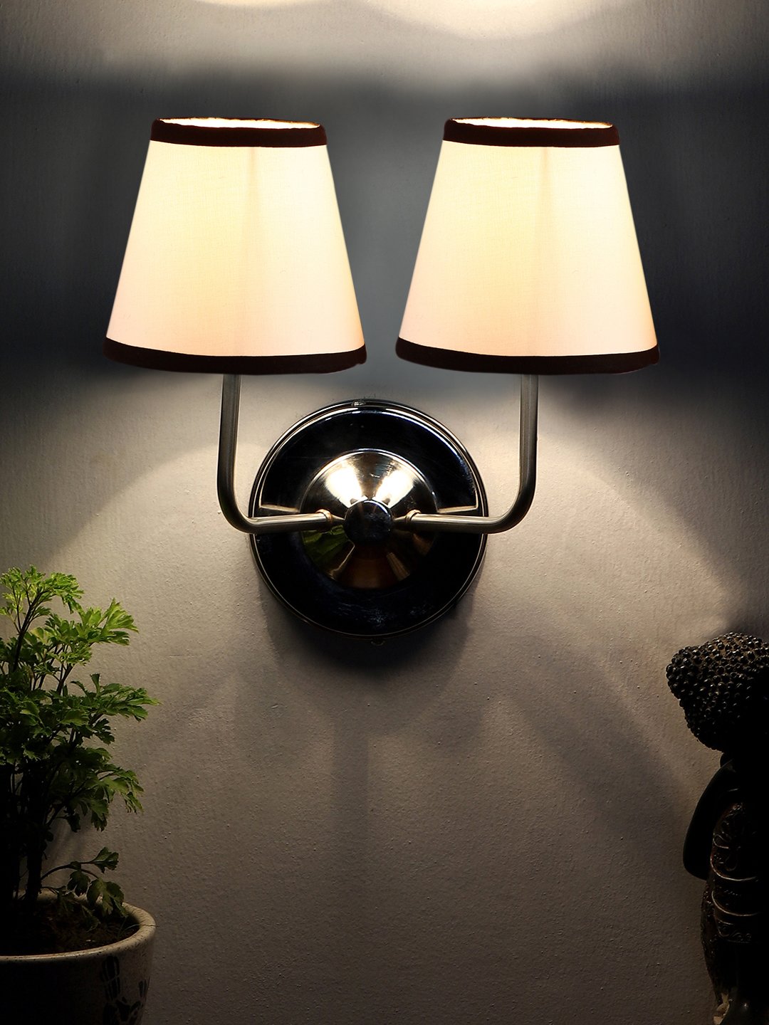 Ambika Home Dual Off White Cotton Wall Mounted Lamp with Steel Base Decorative Wall Lamp for Living Room, Bedroom & Hallway - Image 13