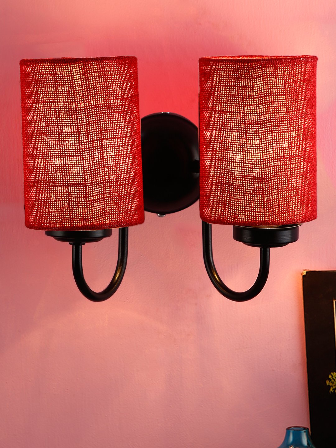 Ambika Home Dual Maroon Jute Wall Mounted Lamp Iron Base Decorative Wall Lamp for Living Room, Bedroom & Hallway