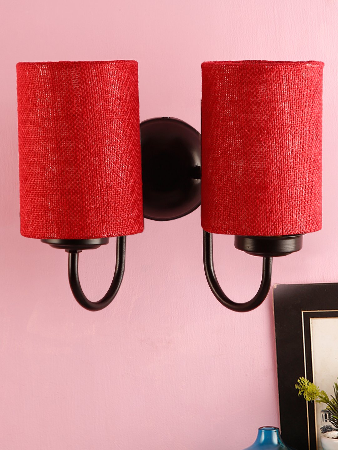Ambika Home Dual Maroon Jute Wall Mounted Lamp Iron Base Decorative Wall Lamp for Living Room, Bedroom & Hallway - Image 2