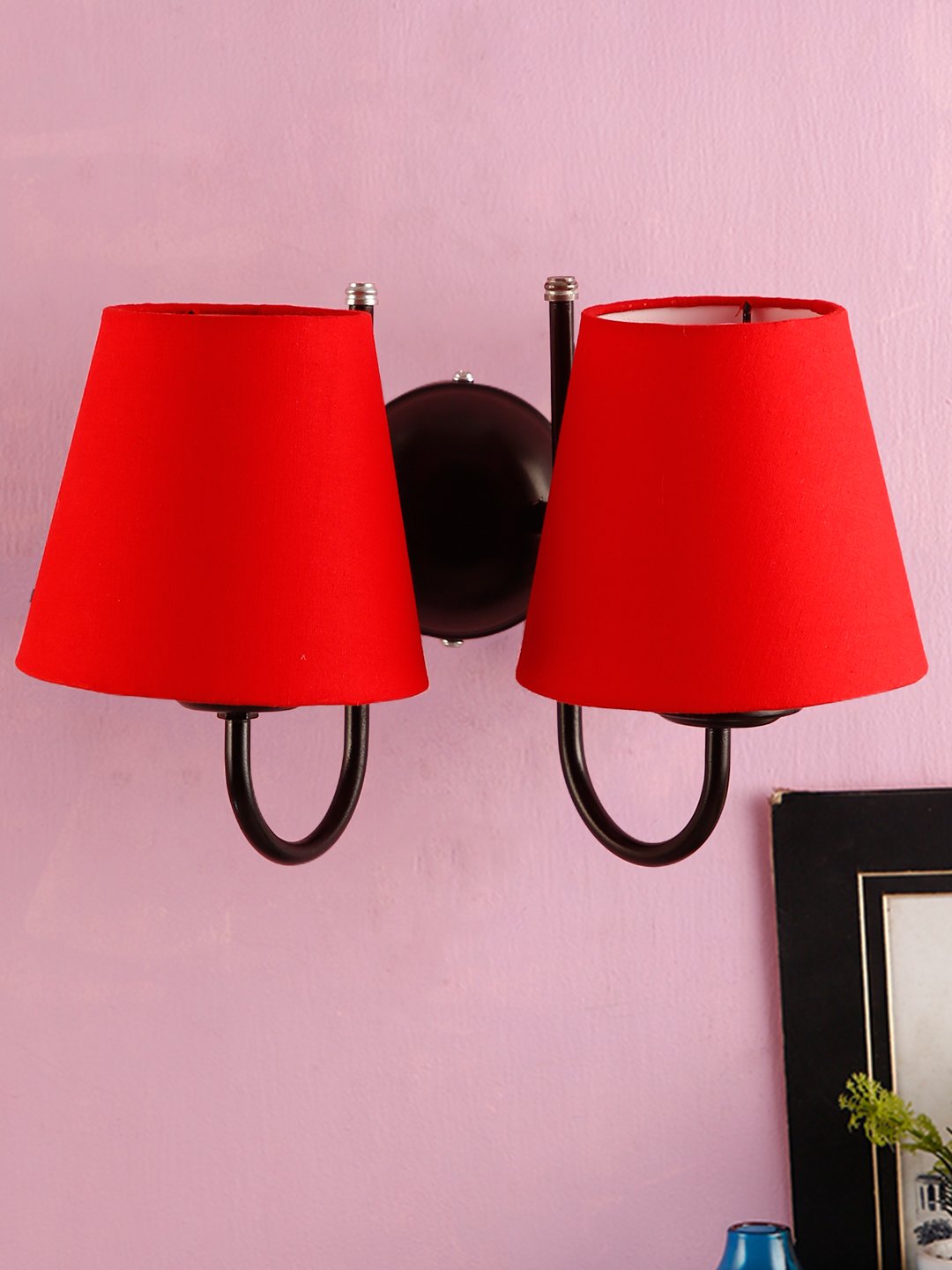 Ambika Home Dual Red cotton Wall mounted Lamp Iron Base Decorative Wall Lamp for Living Room, Bedroom & Hallway - Image 2
