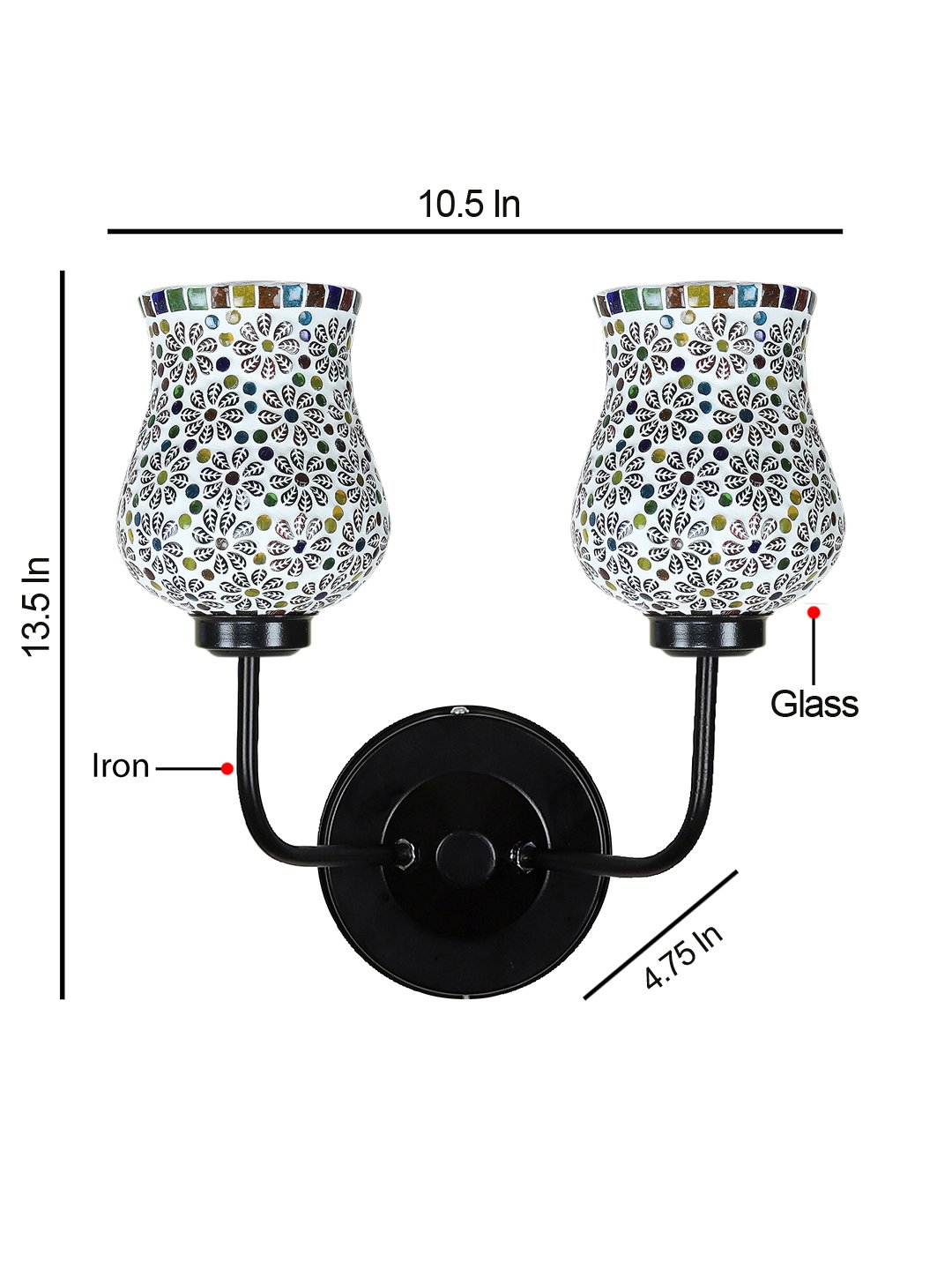 Ambika Home Dual Multicolor Mosaic Glass Wall Mounted Lamp with Iron Base Decorative Wall Lamp for Living Room, Bedroom & Hallway - Image 6