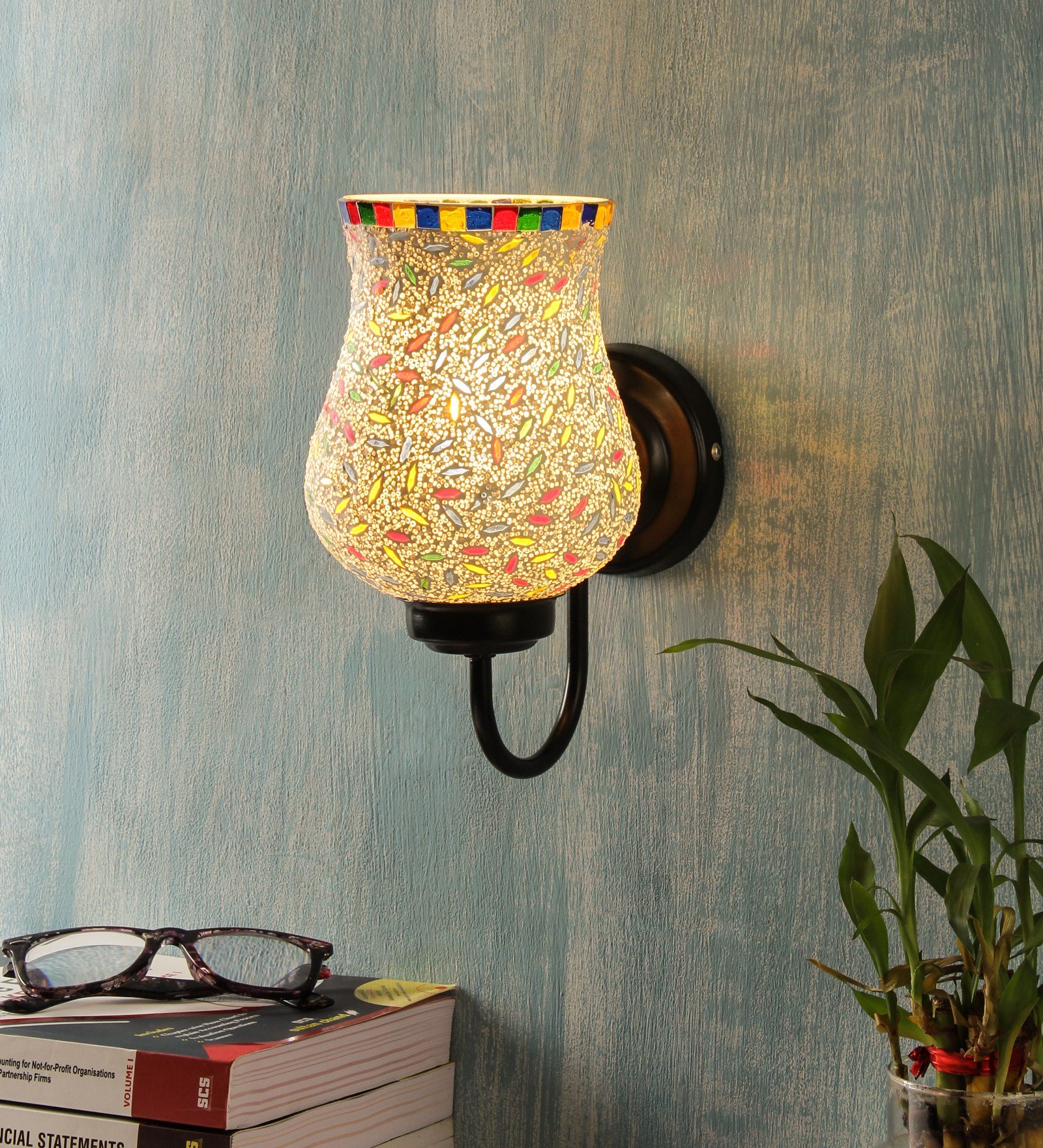 Ambika Home Single Wall Mounted Lamp with Mosaic Glass Decorative Wall Lamp for Living Room, Bedroom & Hallway