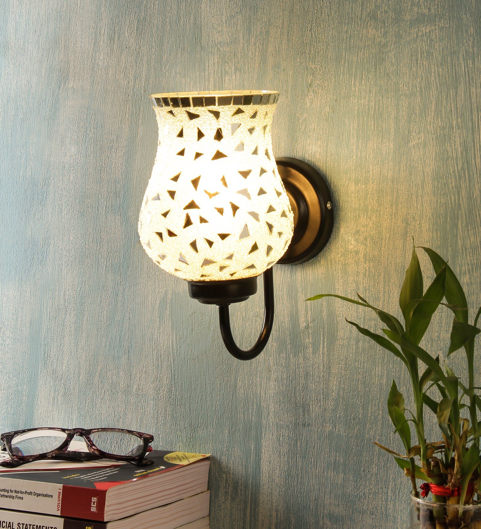 Ambika Home Single Wall Mounted Lamp with Mosaic Glass Decorative Wall Lamp for Living Room, Bedroom & Hallway