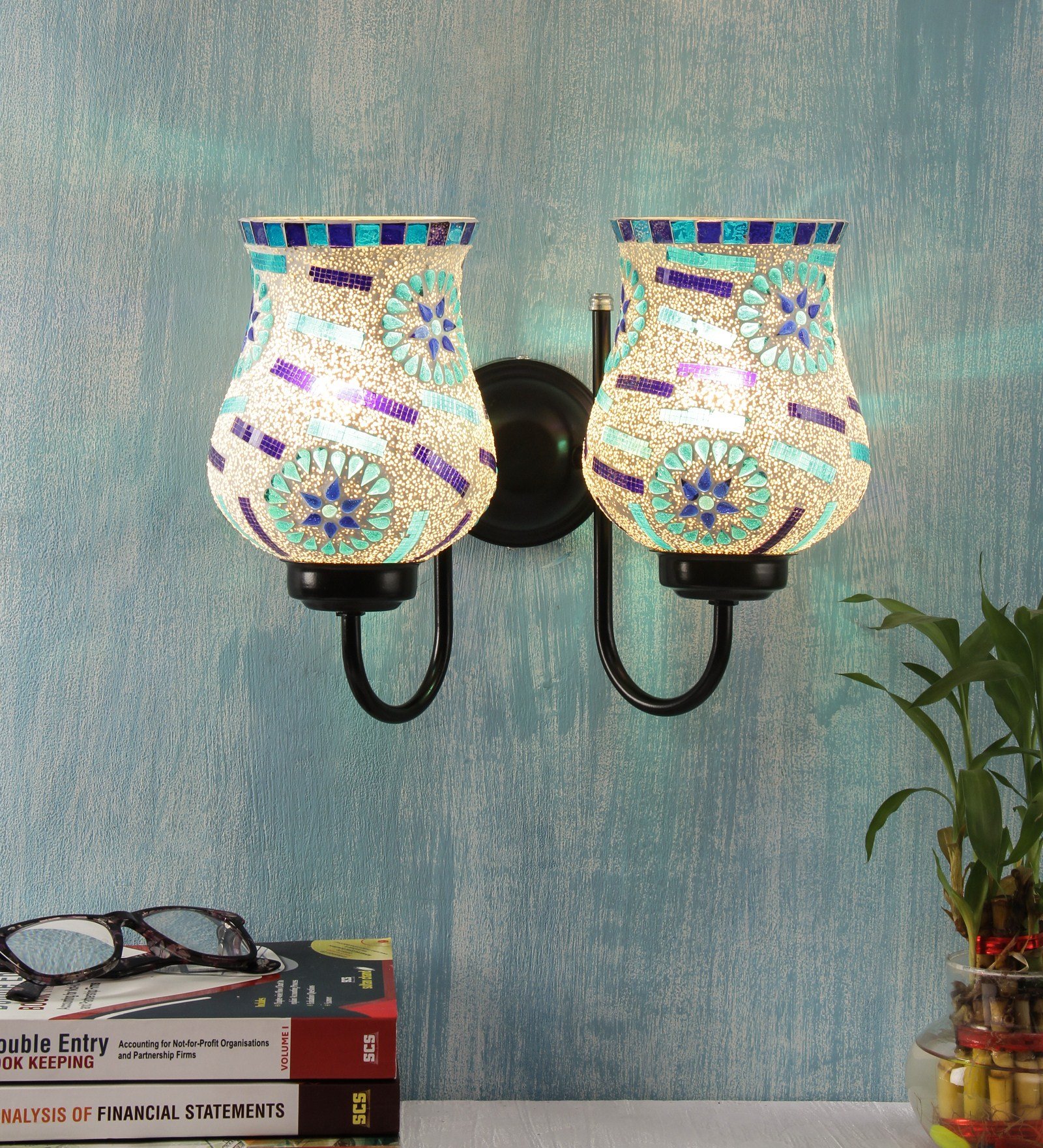 Ambika Home Dual wall Mounted Lamp with Mosaic Glass Decorative Wall Lamp for Living Room, Bedroom & Hallway