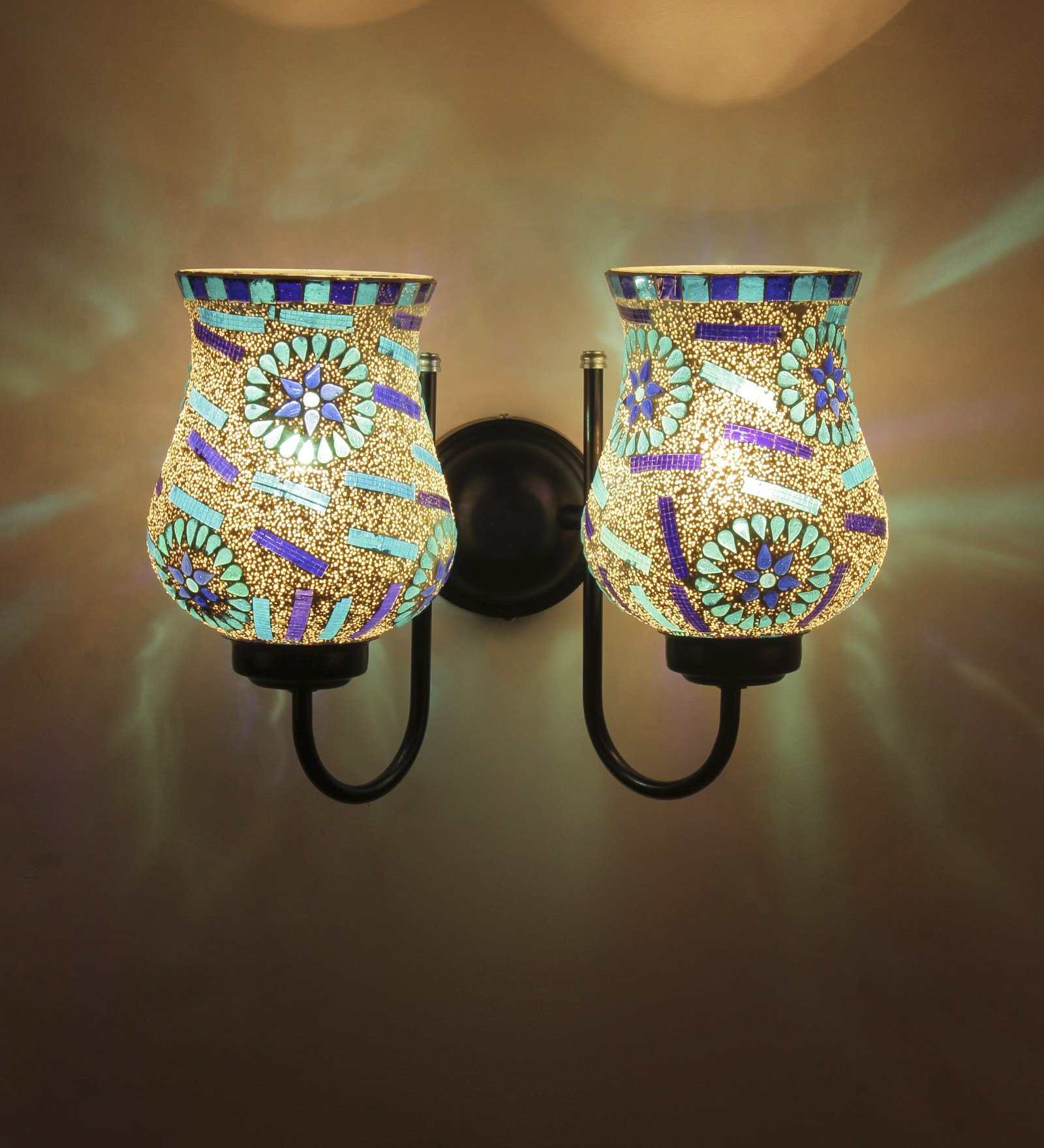 Ambika Home Dual wall Mounted Lamp with Mosaic Glass Decorative Wall Lamp for Living Room, Bedroom & Hallway - Image 3
