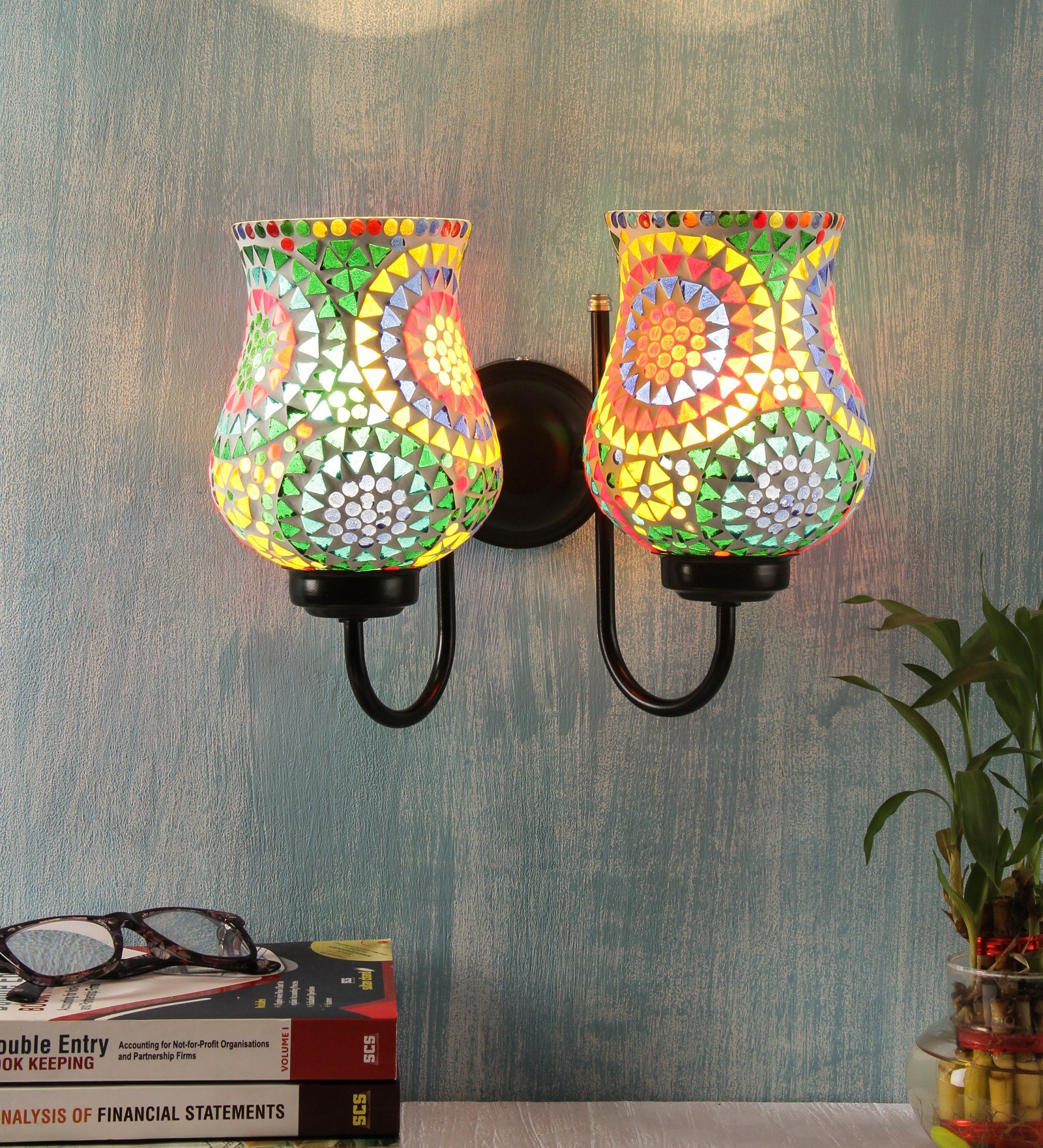 Ambika Home Dual wall Mounted Lamp with Mosaic Glass Decorative Wall Lamp for Living Room, Bedroom & Hallway