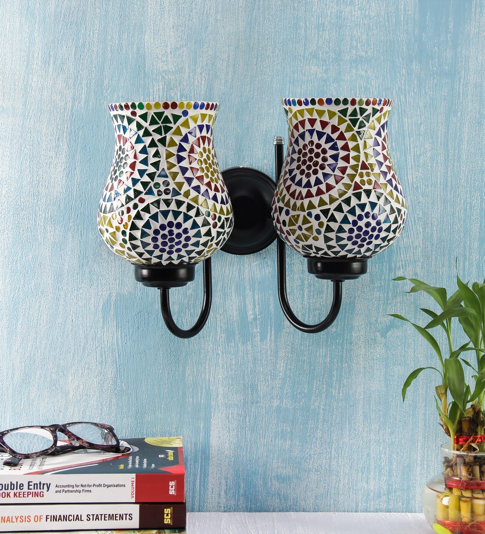 Ambika Home Dual wall Mounted Lamp with Mosaic Glass Decorative Wall Lamp for Living Room, Bedroom & Hallway - Image 2