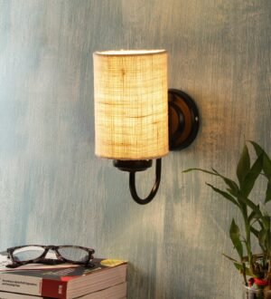 Ambika Home White Jute Wall Mounted Lamp Iron Base Decorative Wall Lamp for Living Room, Bedroom & Hallway
