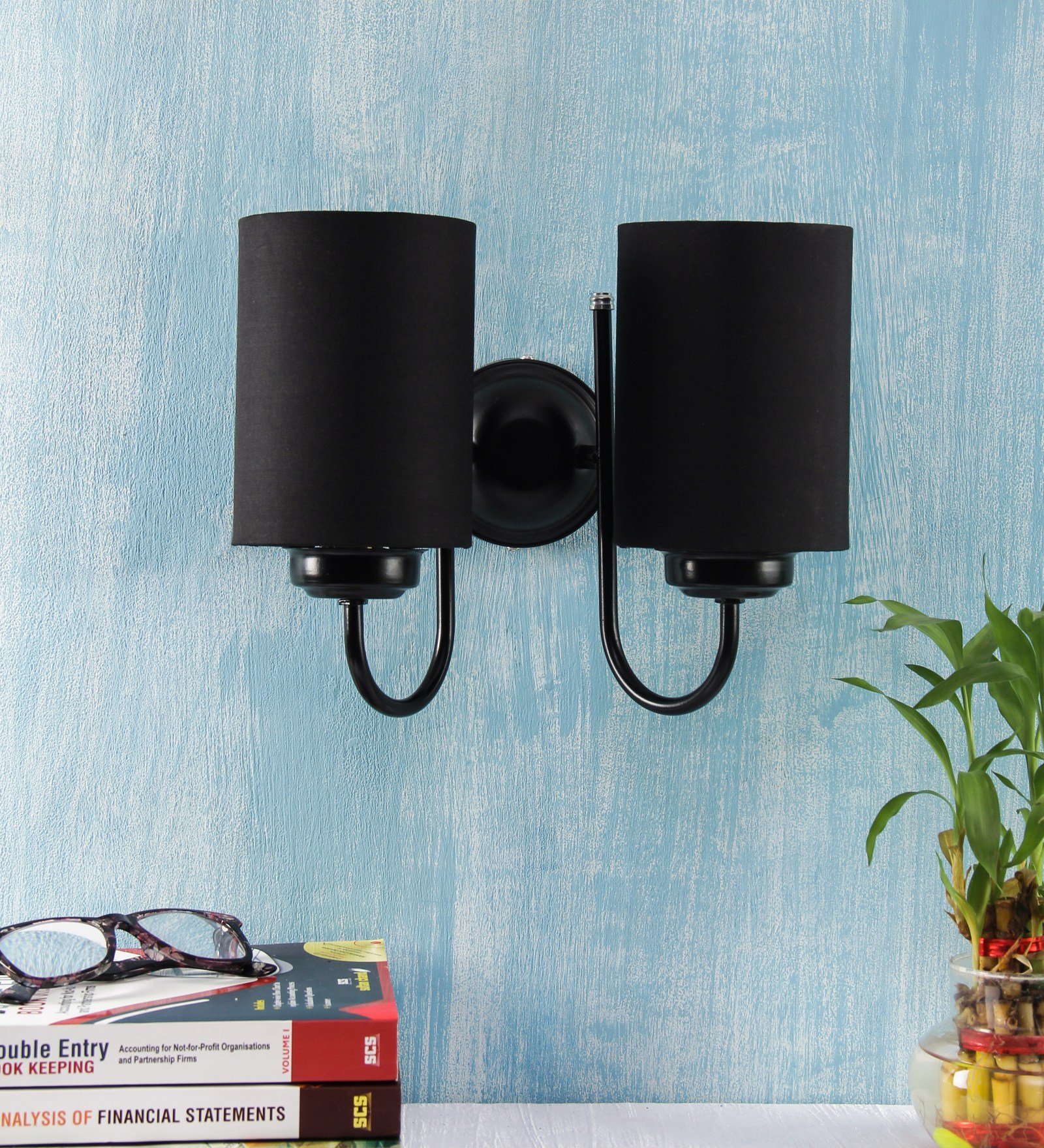 Ambika Home Dual Black cotton Wall mounted Lamp with Iron Base Decorative Wall Lamp for Living Room, Bedroom & Hallway - Image 2