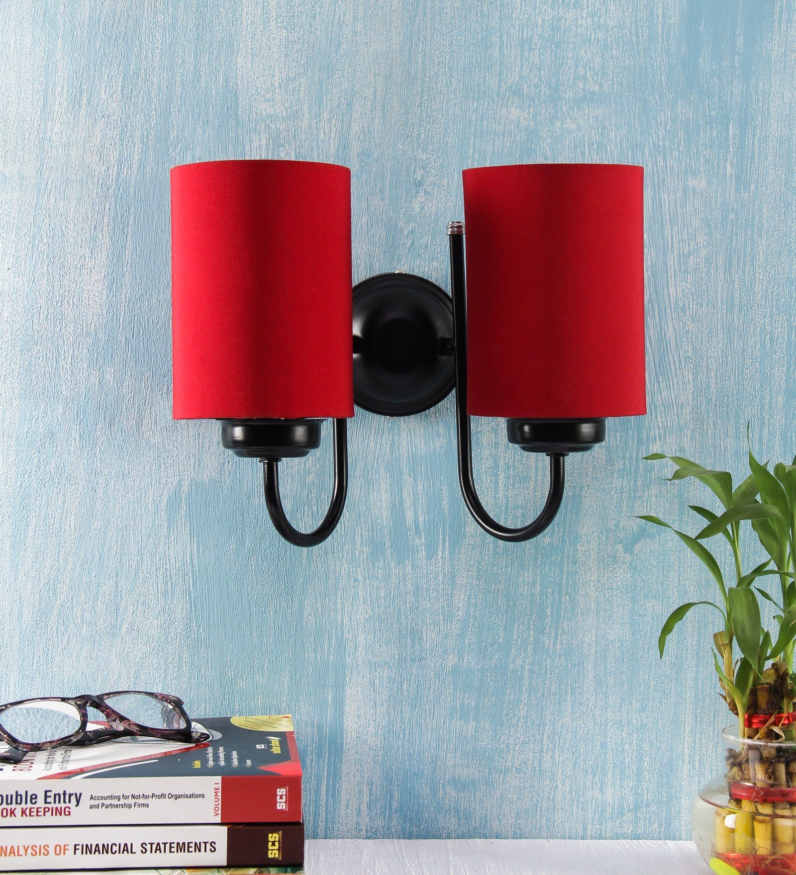 Ambika Home Dual Red cotton Wall mounted Lamp Iron Base Decorative Wall Lamp for Living Room, Bedroom & Hallway - Image 2