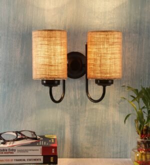 Ambika Home Dual Beige Jute Wall Mounted Lamp Iron Base Decorative Wall Lamp for Living Room, Bedroom & Hallway