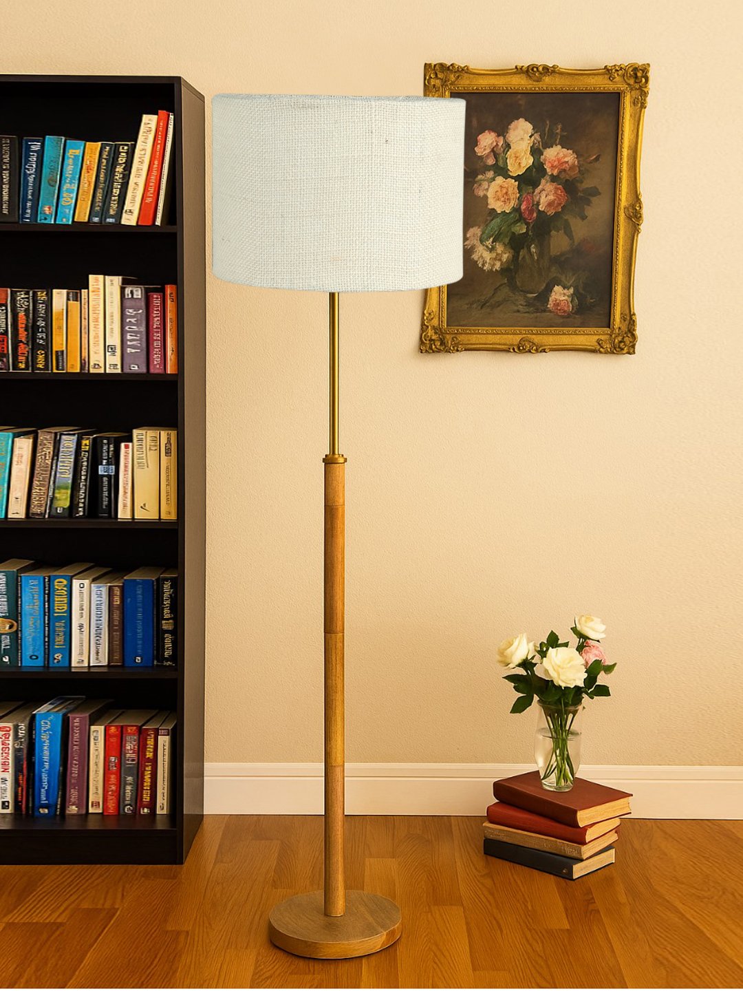 Ambika Home White Shade Premium Floor Lamp for Living Room, Bedroom & Hallway | Decorative Standing Light | E27 Holder Included Bulb