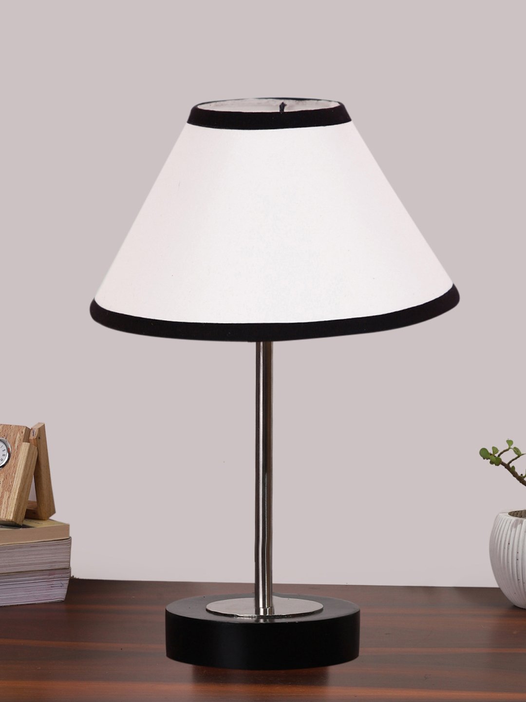 Ambika Home Luxury Premium Devansh Multicolor cotton table lamp with Black wood base & Steel Pipe (10X16.25 inches)-33 Lamp with Multicolor Shade for Living Room, Bedroom & Hallway