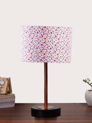 Ambika Home Luxury Premium Devansh Multicolor cotton table lamp with  Black wood base & Copper finish Metal (7X17 inches)-16 Lamp with Multicolor Shade for Living Room, Bedroom & Hallway