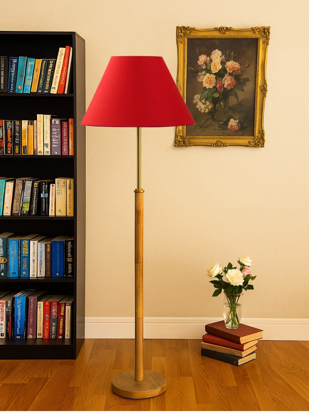 Ambika Home Red Shade Premium Floor Lamp for Living Room, Bedroom & Hallway | Decorative Standing Light | E27 Holder Included Bulb