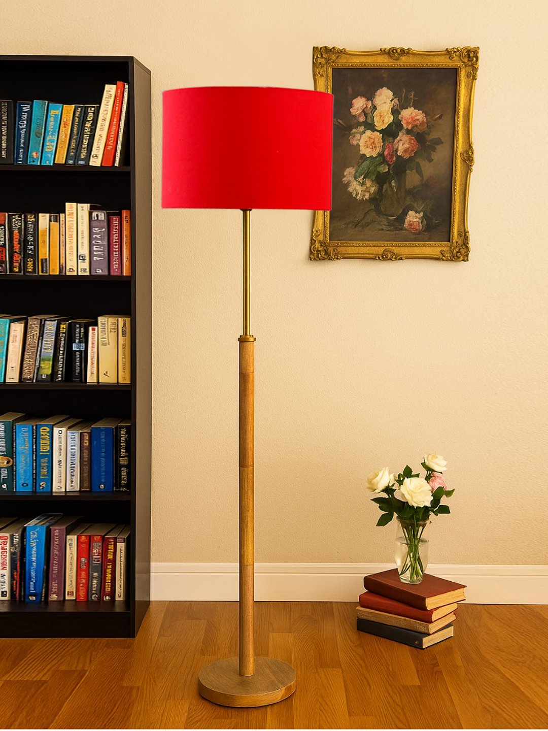 Ambika Home Red Shade Premium Floor Lamp for Living Room, Bedroom & Hallway | Decorative Standing Light | E27 Holder Included Bulb