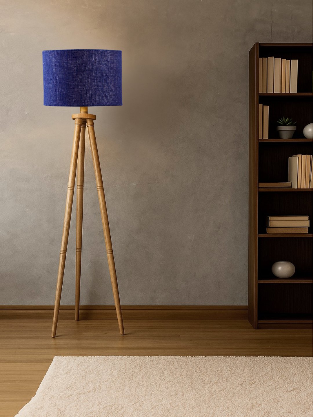 Ambika Home Maroon Shade Wooden Natural Tripod Floor Lamp for Living Room, Bedroom & Hotel Decor | E27 Holder Included Bulb