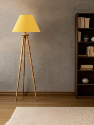 Ambika Home Designer Yellow Wooden Natural Tripod Floor Light for Living Space & Hotels | E27 Holder Included Bulb