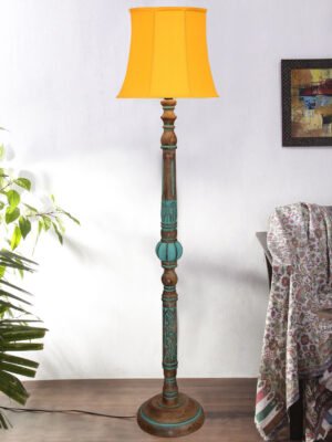 Ambika Home YELLOW Shade Wooden Floor Lamp for Living Room, Bedroom & Hallway | Modern Wood Standing Lamp | B22 Holder | Hotel & Guest Room Decor