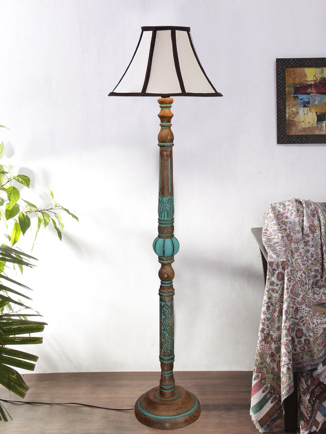 Ambika Home Multi Shade Wooden Floor Lamp for Living Room, Bedroom & Hallway | Modern Wood Standing Lamp | B22 Holder | Hotel & Guest Room Decor