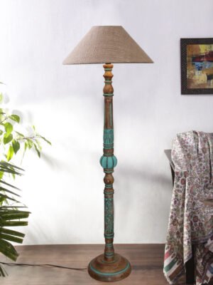 Ambika Home BEIGE Shade Wooden Floor Lamp for Living Room, Bedroom & Hallway | Modern Wood Standing Lamp | B22 Holder | Hotel & Guest Room Decor