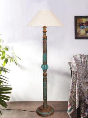 Ambika Home OFF-WHITE Shade Wooden Floor Lamp for Living Room, Bedroom & Hallway | Modern Wood Standing Lamp | B22 Holder | Hotel & Guest Room Decor