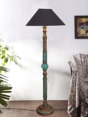 Ambika Home BLACK Shade Wooden Floor Lamp for Living Room, Bedroom & Hallway | Modern Wood Standing Lamp | B22 Holder | Hotel & Guest Room Decor