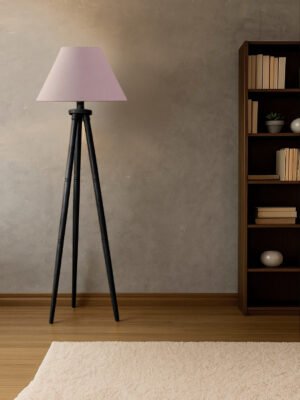 Ambika Home Premium White Fabric Shade Floor Lamp for Hallway & Guest Room | Wooden Tripod Stand | E27 Holder Included Bulb
