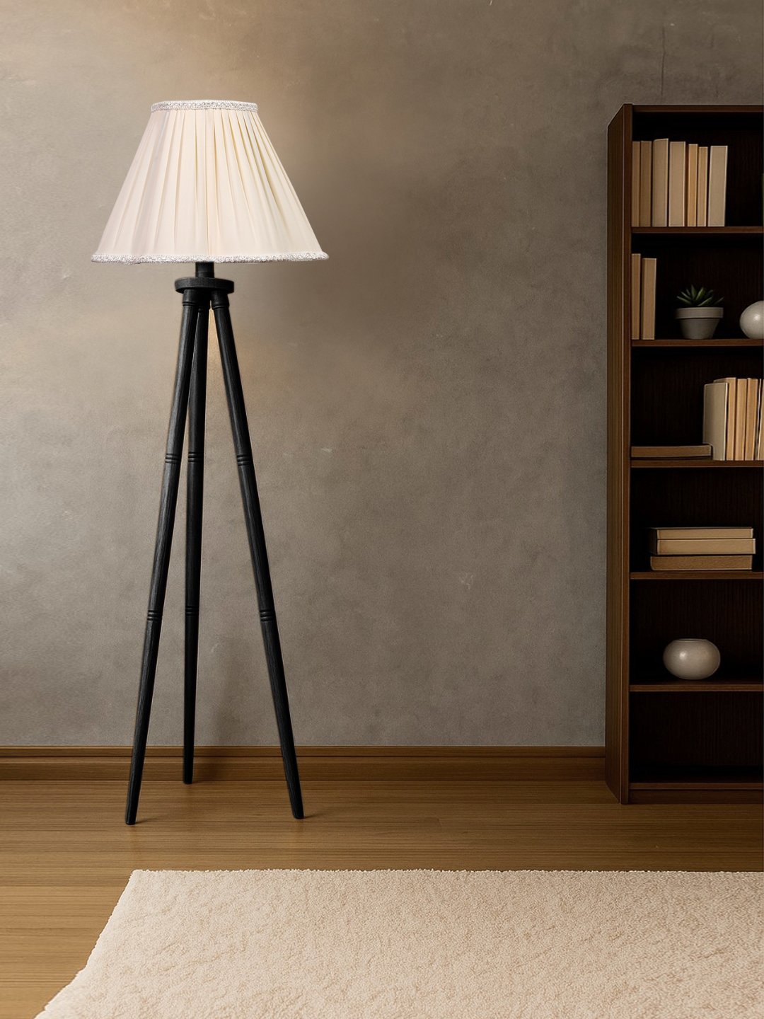 Ambika Home Modern Off-white Tripod Standing Lamp for Bedroom, Lounge & Reading Corner | E27 Holder Included Bulb