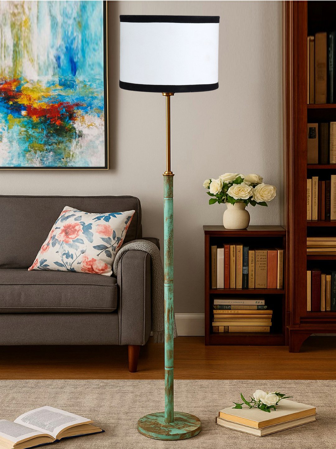 Ambika Home White Shade Premium Floor Lamp for Living Room, Bedroom & Hallway | Decorative Standing Light | E27 Holder Included Bulb