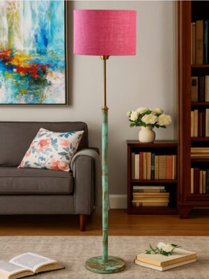 Ambika Home Pink  Shade Premium Floor Lamp for Living Room, Bedroom & Hallway | Decorative Standing Light | E27 Holder Included Bulb