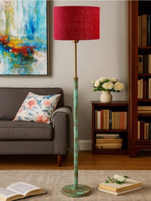 Ambika Home Blue  Shade Premium Floor Lamp for Living Room, Bedroom & Hallway | Decorative Standing Light | E27 Holder Included Bulb