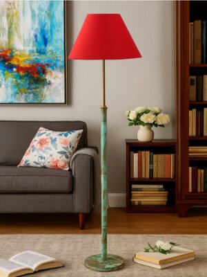Ambika Home Red  Shade Premium Floor Lamp for Living Room, Bedroom & Hallway | Decorative Standing Light | E27 Holder Included Bulb
