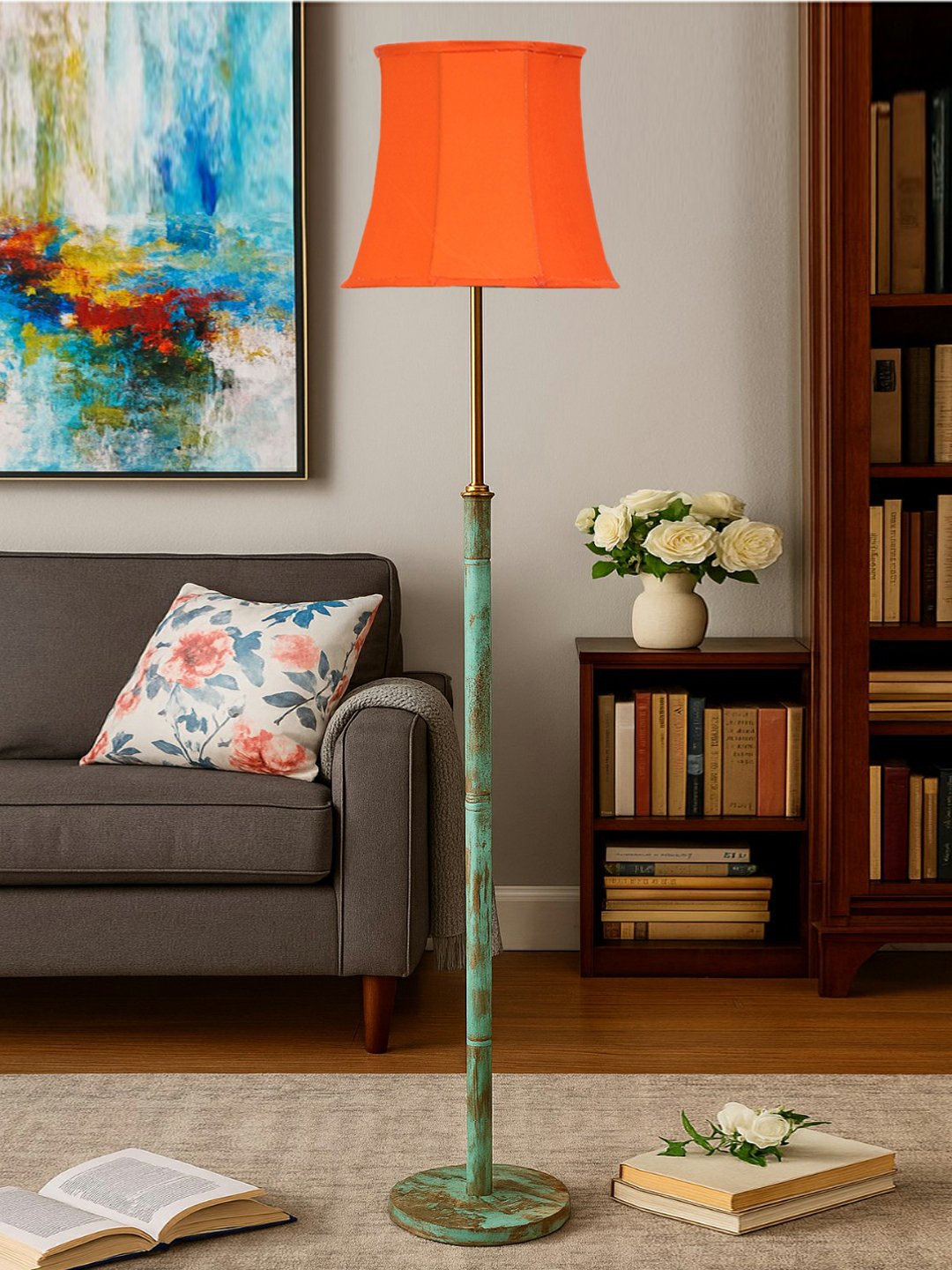 Ambika Home Yellow Shade Premium Floor Lamp for Living Room, Bedroom & Hallway | Decorative Standing Light | E27 Holder Included Bulb
