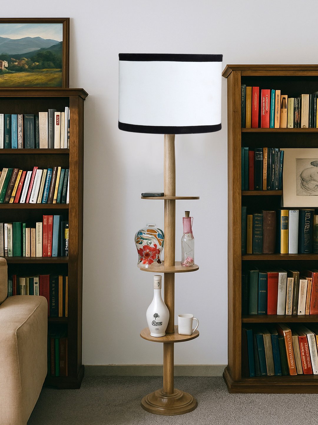 Ambika Home White Shade Premium Floor Lamp for Living Room, Bedroom & Hallway | Decorative Standing Light | E27 Holder Included Bulb
