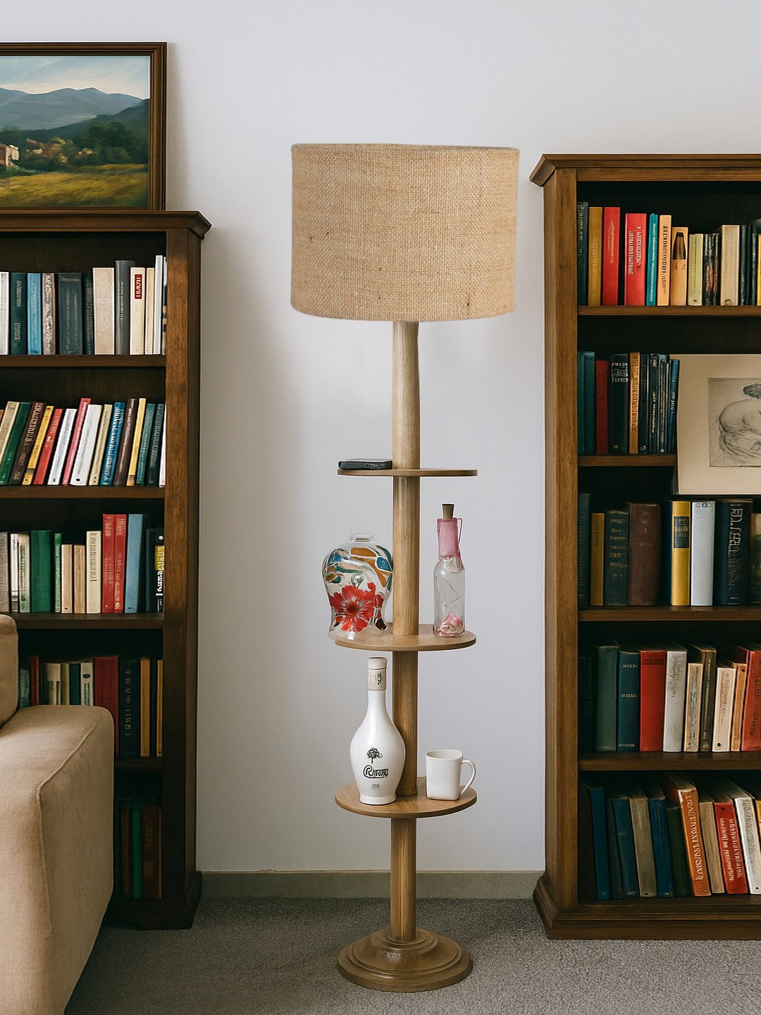 Ambika Home Beige Shade Premium Floor Lamp for Living Room, Bedroom & Hallway | Decorative Standing Light | E27 Holder Included Bulb