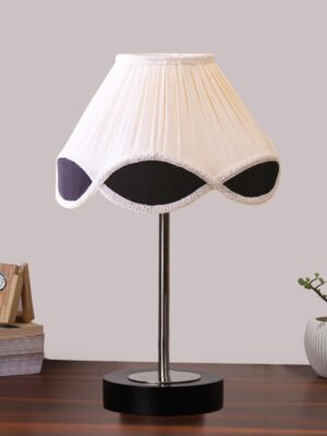 Ambika Home Luxury Premium Devansh Multi-Color cotton Vintage  lamp with Black wood base & Steel Pipe  (12x19.25) Lamp with off-white Shade for Living Room, Bedroom & Hallway