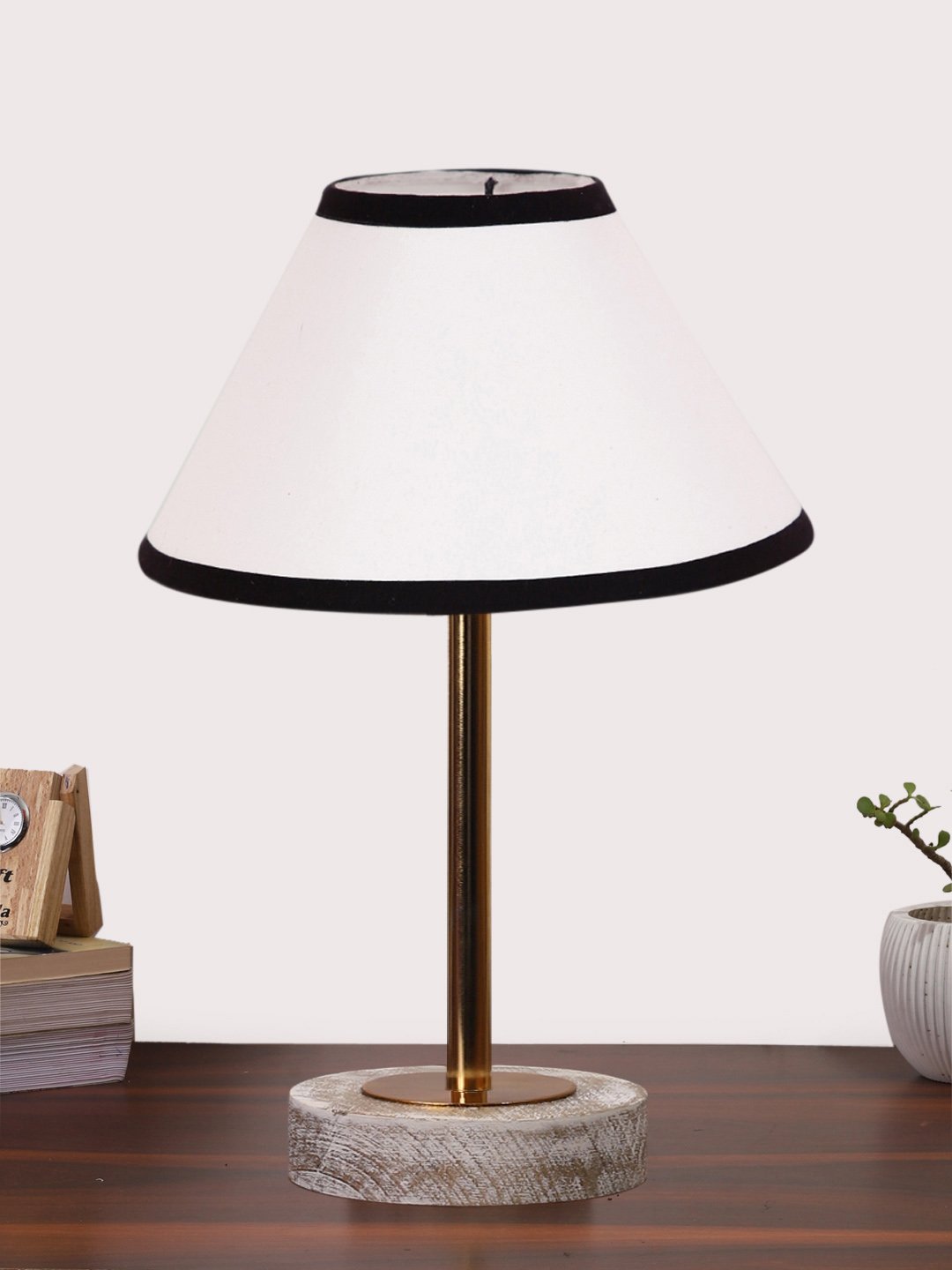 Ambika Home Luxury Premium Devansh Multicolor cotton table lamp with White Brushed Wood Base & Steel Pipe (10X16.25 inches)-33 Lamp with Multicolor Shade for Living Room, Bedroom & Hallway