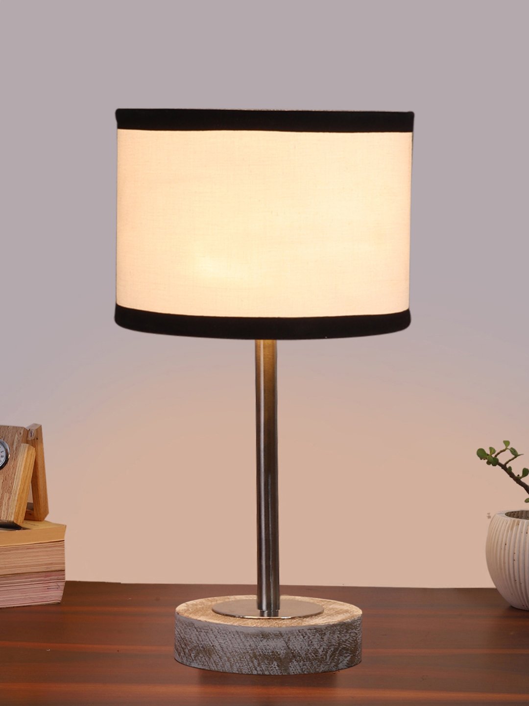 Ambika Home Luxury Premium Devansh Multicolor cotton table lamp with White Brushed Wood Base & Golden finish Metal (7X17 inches)-8 Lamp with Multicolor Shade for Living Room, Bedroom & Hallway - Image 5
