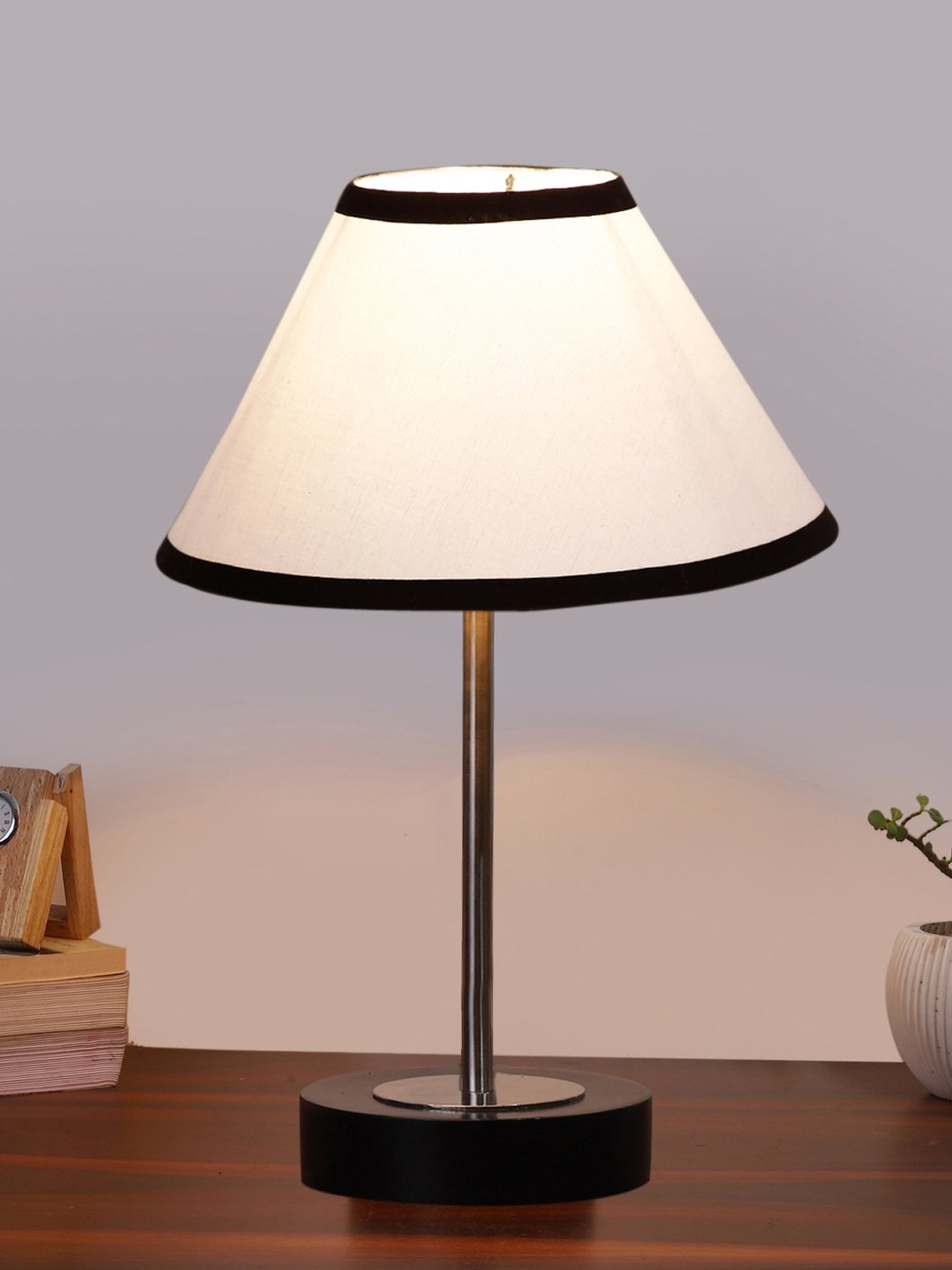 Ambika Home Luxury Premium Devansh Multicolor cotton table lamp with Black wood base & Steel Pipe (10X16.25 inches)-33 Lamp with Multicolor Shade for Living Room, Bedroom & Hallway - Image 2