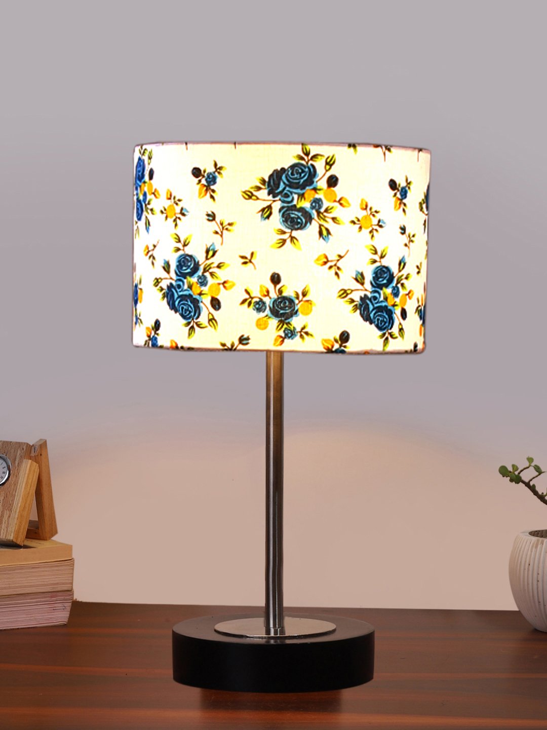 Ambika Home Luxury Premium Devansh Multicolor cotton table lamp with Black wood base & Steel Pipe (7X17 inches)-15 Lamp with Multicolor Shade for Living Room, Bedroom & Hallway - Image 2