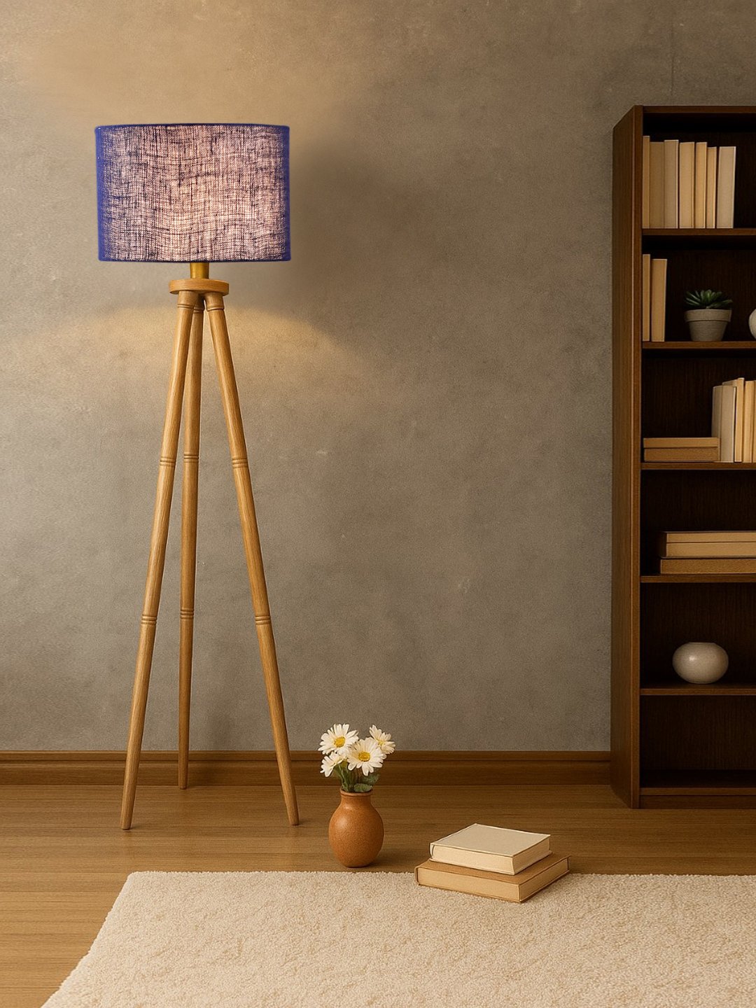 Ambika Home Maroon Shade Wooden Natural Tripod Floor Lamp for Living Room, Bedroom & Hotel Decor | E27 Holder Included Bulb - Image 2