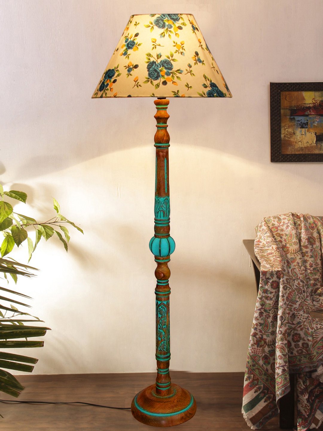 Ambika Home MULTI Shade Wooden Floor Lamp for Living Room, Bedroom & Hallway | Modern Wood Standing Lamp | B22 Holder | Hotel & Guest Room Decor - Image 2