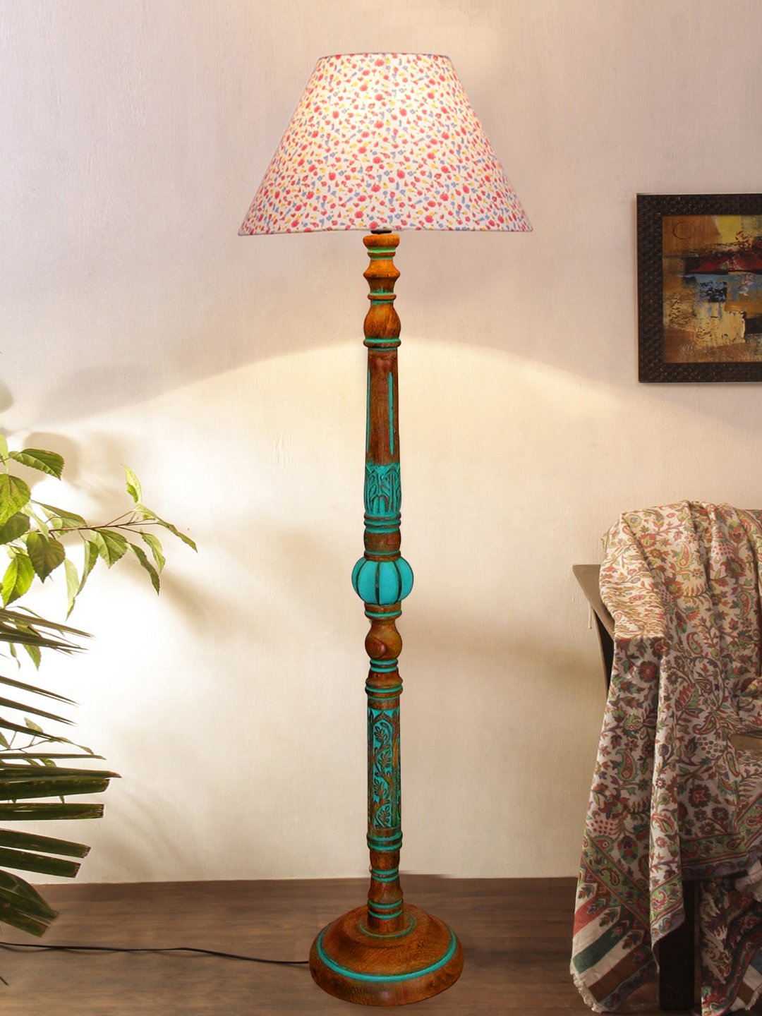 Ambika Home MULTI Shade Wooden Floor Lamp for Living Room, Bedroom & Hallway | Modern Wood Standing Lamp | B22 Holder | Hotel & Guest Room Decor - Image 2