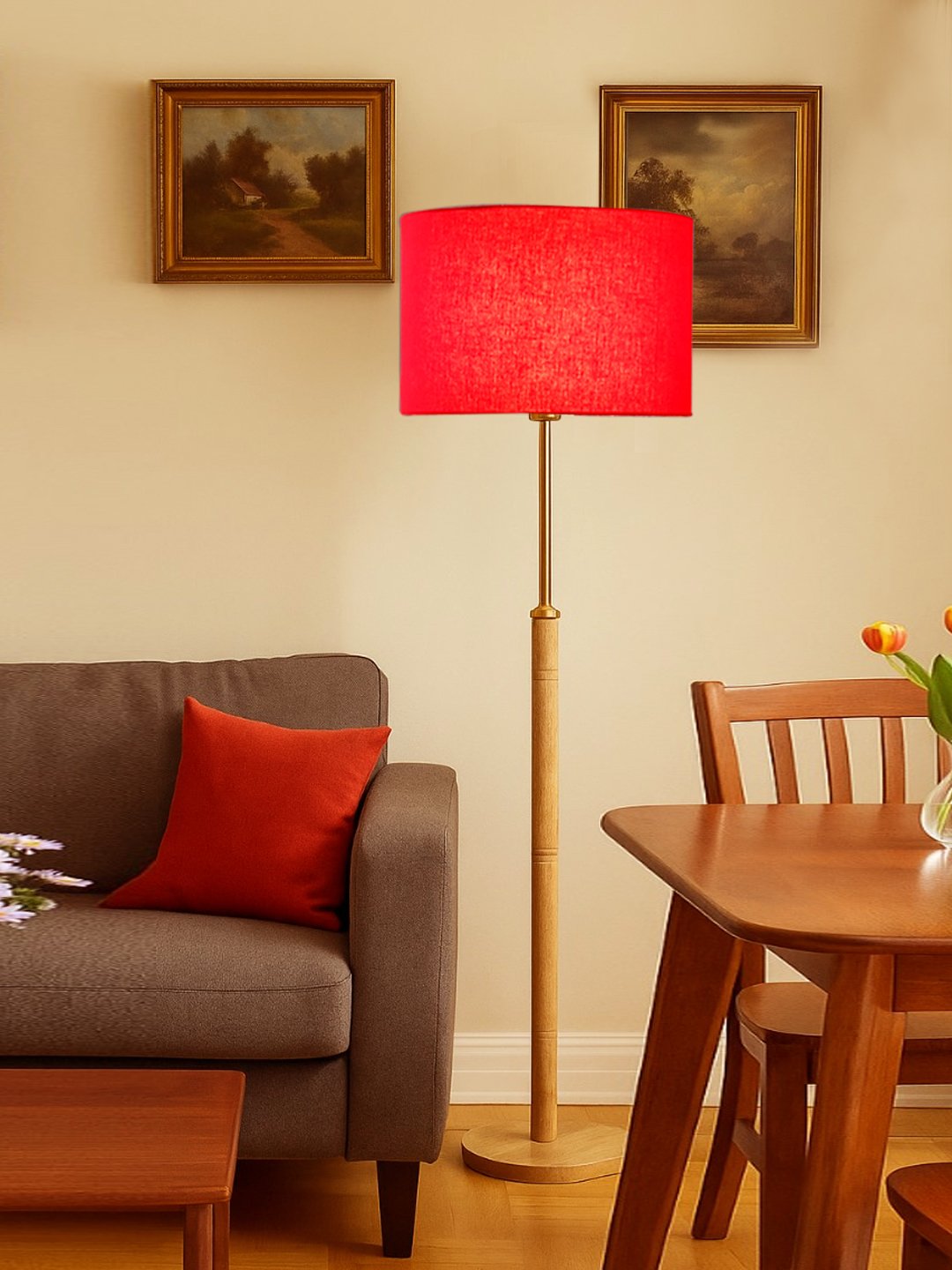 Ambika Home Red Shade Premium Floor Lamp for Living Room, Bedroom & Hallway | Decorative Standing Light | E27 Holder Included Bulb - Image 2