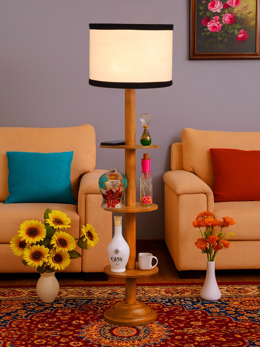 Ambika Home White Shade Premium Floor Lamp for Living Room, Bedroom & Hallway | Decorative Standing Light | E27 Holder Included Bulb - Image 2